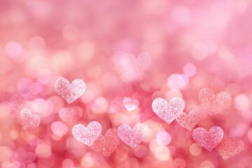 Valentines day background texture. abstract pink background with love hearts and light bokeh. February concept