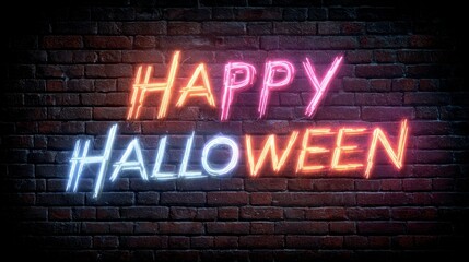 Halloween Neon Sign on Brick Wall