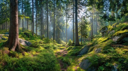 Fototapeta premium Forest path sunlight