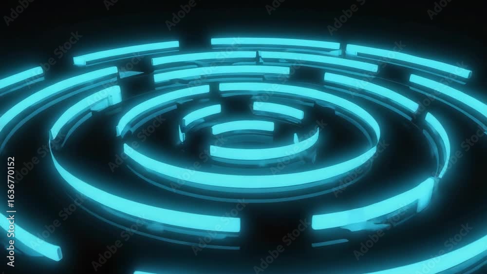 Wall mural multiple glowing neon circles are radiating outwards, creating a mesmerizing and futuristic technolo