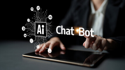 Naklejka premium AI chatbot using prompt engineering and LLM deep learning delivers explainable generative AI for smarter, more efficient business support. Latch