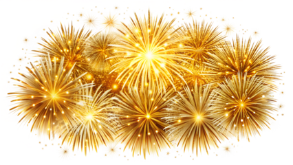 Golden fireworks exploding in a burst of light, isolated on transparent background, perfect for festive celebrations and events