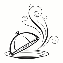 Simple, elegant black-and-white vector illustration of a cloche with clean lines and a tray.