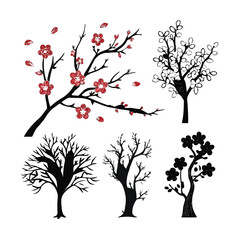 Obraz premium Silhouettes of trees and blooming cherry blossom branches