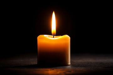 Burning Candle with Flame in Dark