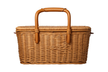 A woven bamboo basket, isolated on a transparent background in PNG format.