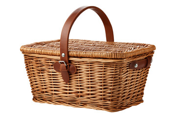 A woven bamboo basket, isolated on a transparent background in PNG format.