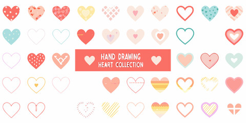 Collection of hand drawn hearts in various styles and colors