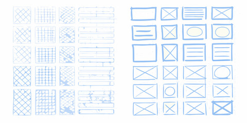 Hand drawn ui wireframe elements and pattern samples