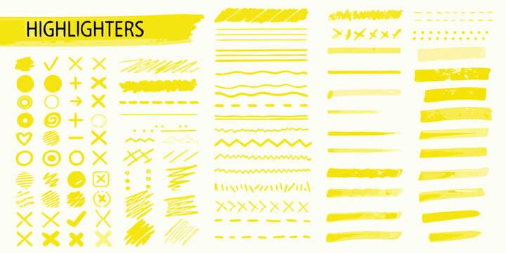 Collection of yellow highlighter strokes and marks