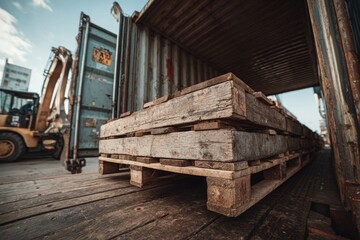 Obraz premium Pallets being loaded into container 