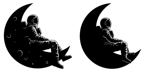 Astronaut Resting on Crescent Moon Vector Illustration with Glow Effect