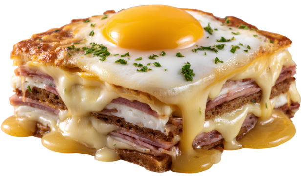 Portuguese francesinha sandwich isolated white background - Powered by Adobe