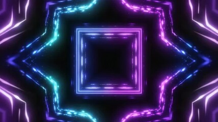 Glowing neon lights form a futuristic tunnel, creating a mesmerizing visual effect with vibrant colors and geometric patterns, ideal for backgrounds, presentations, or digital art projects - Powered by Adobe