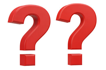 Two red question marks isolated on transparent background