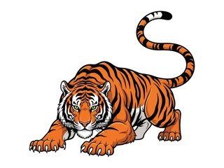 Majestic Tiger Stalking: A fierce tiger in its natural habitat. With captivating stripes and focused gaze, the tiger showcases the raw beauty of nature, symbolizing strength and grace. 