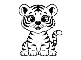Fototapeta premium Playful Cub in Monochrome: A charming monochrome illustration of a tiger cub, radiating innocence and playfulness, embodies the grace and joy of a jungle juvenile. 