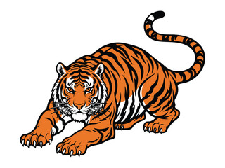 Tiger in the Shadow: A digitally crafted, dynamic illustration of a majestic tiger, with its powerful stance and striking stripes.