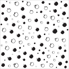 Black and white scattered apple pattern with small circles fruit