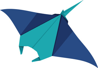 Origami Manta Ray Vector Illustration Blue Teal Minimal
