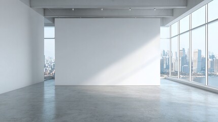 Fototapeta premium Empty White-Walled Space with City View Waiting for Art or Design in a High-Rise