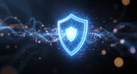Shield icon on secure global network representing cyber security and information protection, advanced technology concept for business and internet marketing, ensuring data safety and digital defense 