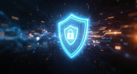 Shield icon on secure global network representing cyber security and information protection, advanced technology concept for business and internet marketing, ensuring data safety and digital defense 