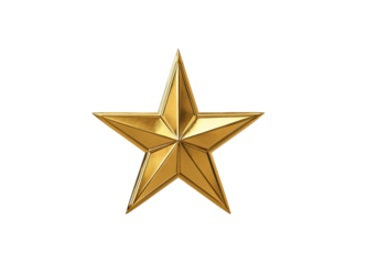 Gold star badge, simple shape, isolated on a transparent background in PNG format.