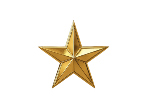 Gold star badge, simple shape, isolated on a transparent background in PNG format.