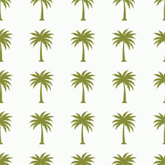 Obraz premium Elegant repeating pattern of tropical palm trees in a serene green hue on a light cream background perfect for coastal decor and summer vibes
