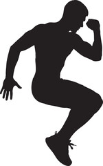 fitness man jumping high silhouette, muscular athlete doing dynamic workout, strong male sport training pose