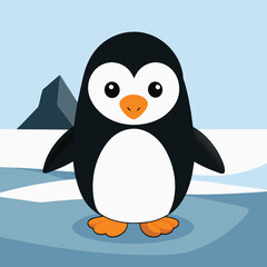 Naklejka premium Cute cartoon penguin standing on ice isolated on white background