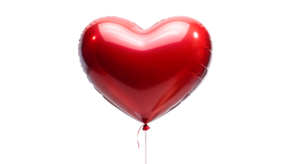 A shiny red heart balloon isolated on transparent background, perfect for valentines day and romantic celebrations