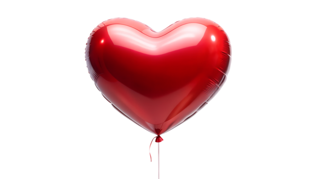 A shiny red heart balloon isolated on transparent background, perfect for valentines day and romantic celebrations