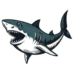 Fototapeta premium Great white shark with open mouth and sharp teeth isolated on white background