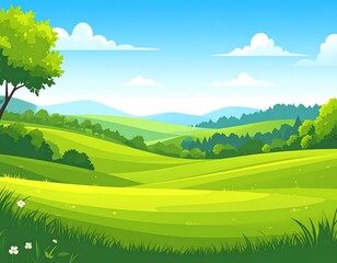 Fototapeta premium Sunny, rolling hills, lush greenery