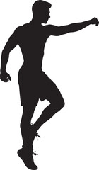 black and white fitness silhouette of a muscular man, isolated male athlete vector illustration for gym designs, dynamic sporty man pose for workout and health concepts