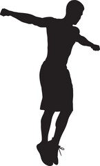 fitness man silhouette jumping pose template, male athlete workout silhouette dynamic motion, jumping man vector silhouette sport training