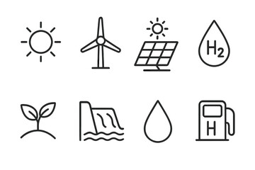 Symbols representing renewable energy sources highlighting eco-friendly technologies for a sustainable future