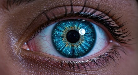 Fototapeta premium Closeup of blue contact lens eye