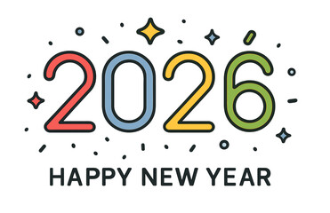 New Year celebration design featuring 2026 in vibrant colors with festive decorations for welcoming the upcoming year