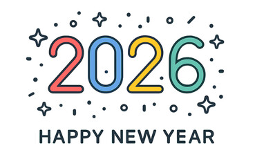 Colorful 2026 New Year greeting with stars and festive design elements for celebration