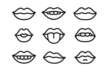 Collection of various mouth expressions displayed in a structured grid format highlighting different shapes and features
