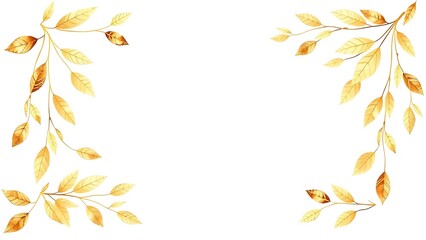 Golden wreath frame with watercolor leaves, elegant and symmetrically arranged.