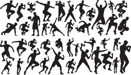 gym workout man silhouette vector fitness training pose set, sports and fitness male silhouette collection for gym exercise, athletic man silhouette vector set for workout and bodybuilding