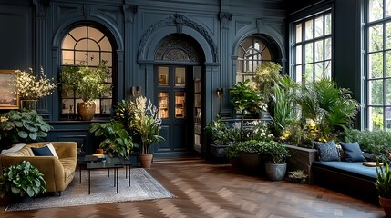 Fototapeta premium Classic architecture meets greenery indoors high resolution photo