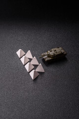 Anti-tank barrier or dragon's teeth made of concrete and iron as a fortification. Dragon's teeth