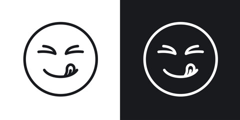 Yummy smile emoji icons. Illustration of outline icons