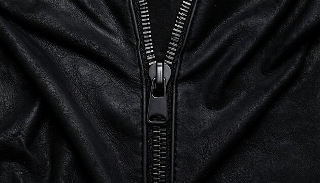 Close-up of black leather jacket zipper