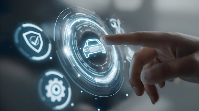 Advanced Vehicle Management on a Futuristic Holographic Touchscreen.